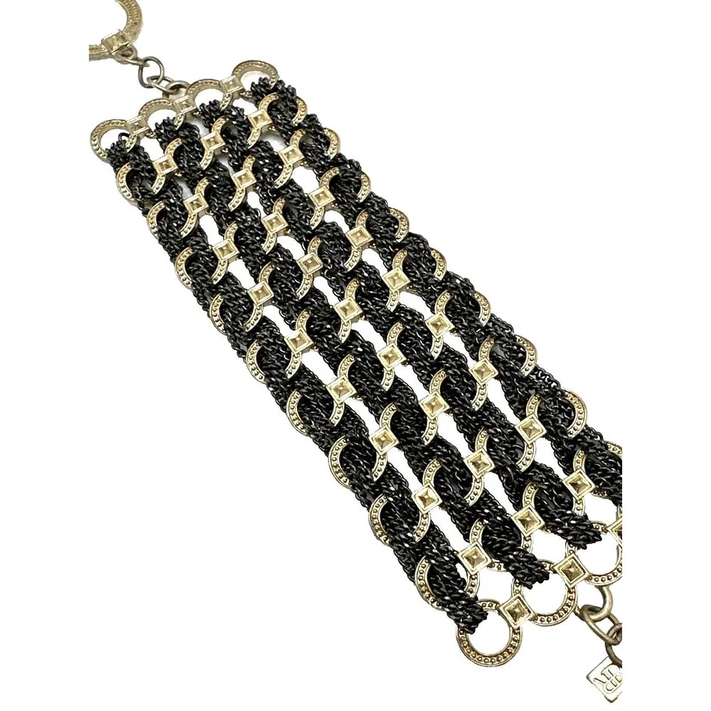 Banana Republic Chain Link Bracelet Black Woven Mesh Gold Tone Accent 7 1/4
